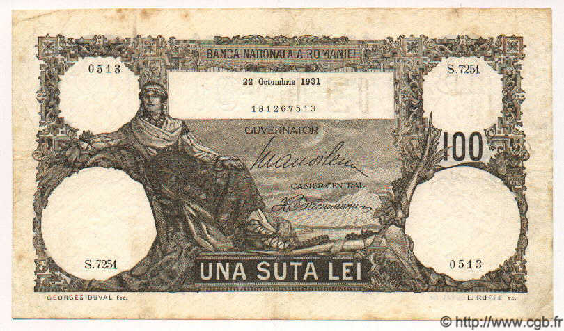 100 Lei ROMANIA  1931 P.033 F - VF