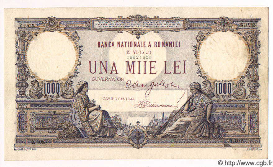 1000 Lei ROMANIA  1933 P.034a BB