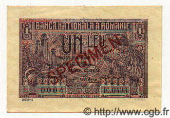 1 Leu Spécimen RUMANIA  1937 P.038s SC+