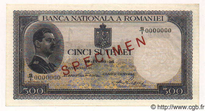 500 Lei Spécimen RUMANIA  1936 P.042s SC+