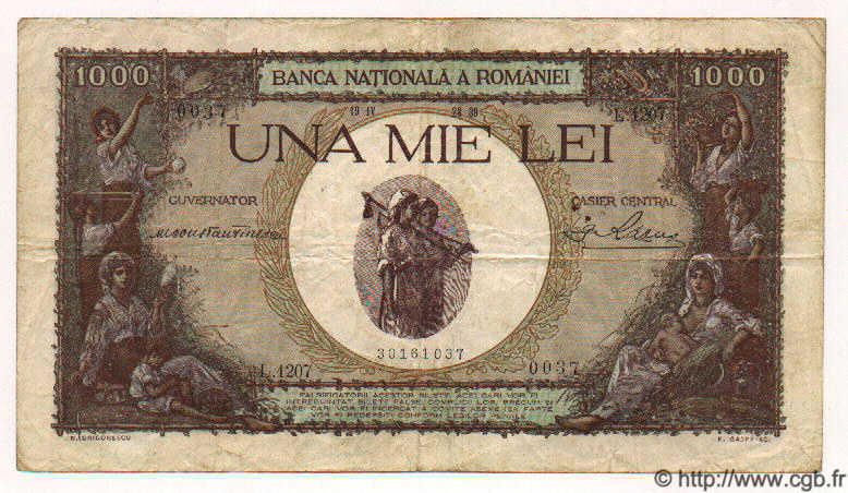 1000 Lei ROMANIA  1939 P.047 F