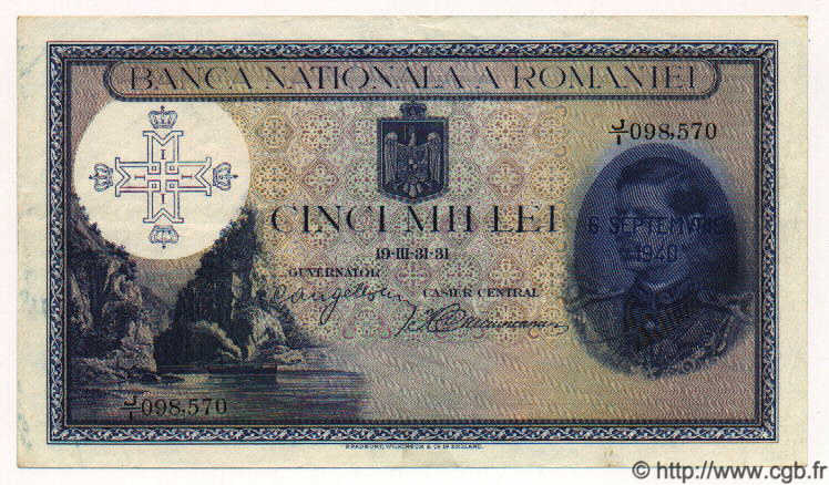 5000 Lei ROMANIA  1940 P.048 SPL