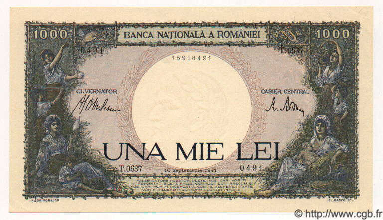 1000 Lei RUMANIA  1941 P.052a SC+