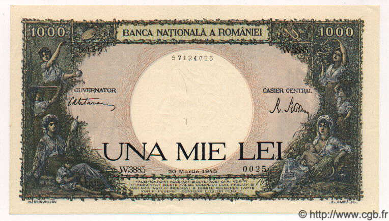 1000 Lei ROMANIA  1945 P.052a q.FDC