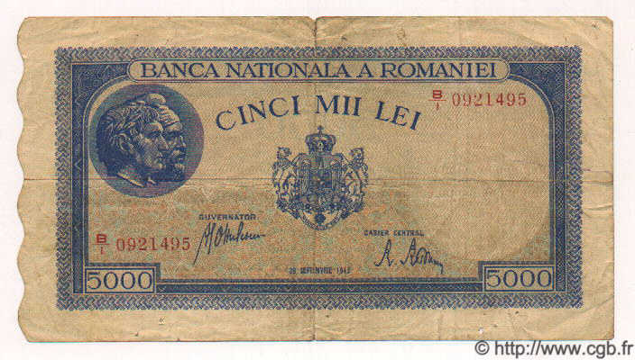 5000 Lei ROMANIA  1943 P.055 F-