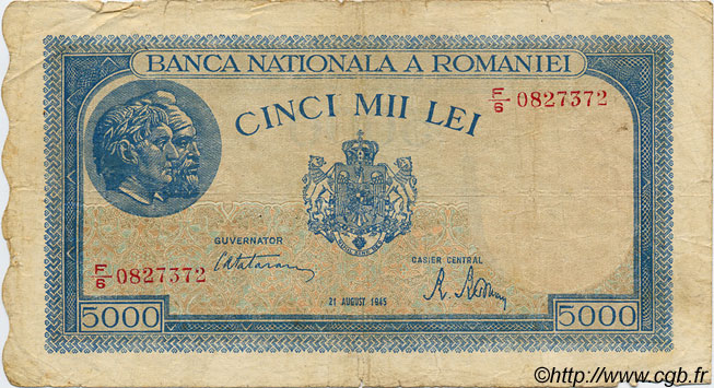 5000 Lei ROMANIA  1945 P.056a F