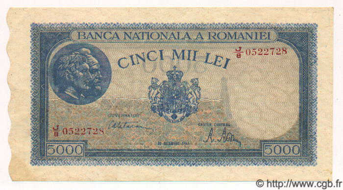 5000 Lei ROMANIA  1945 P.056a UNC-