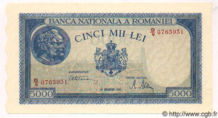 5000 Lei ROMANIA  1945 P.056a UNC-