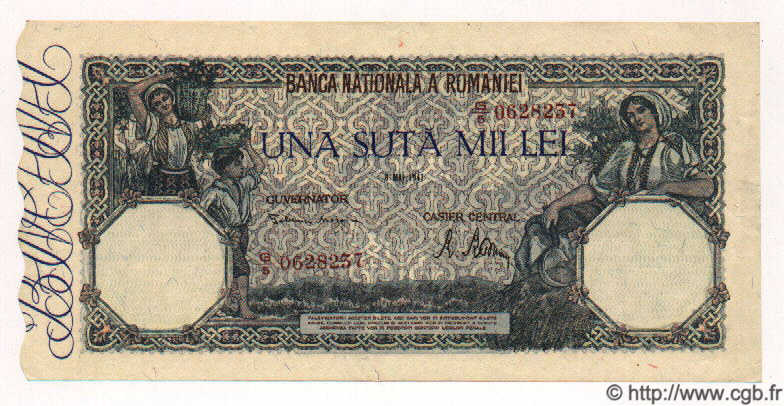 100000 Lei ROMANIA  1947 P.058a XF+