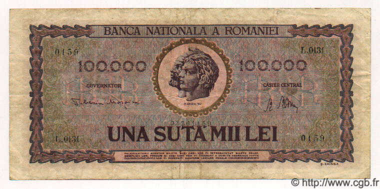 100000 Lei ROMANIA  1947 P.059a VF