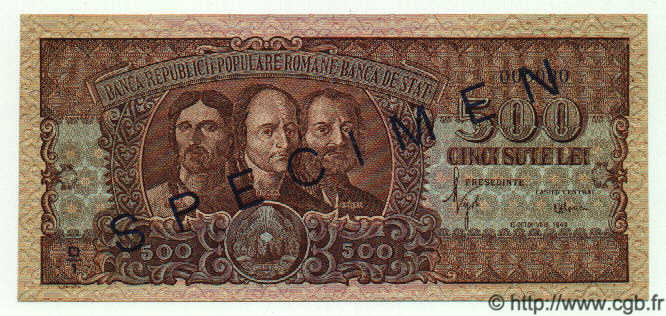 500 Lei Spécimen ROMANIA  1949 P.086s UNC