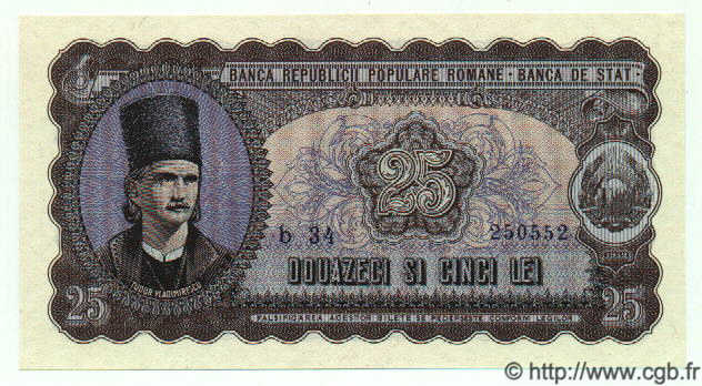 25 Lei ROMANIA  1952 P.089b UNC