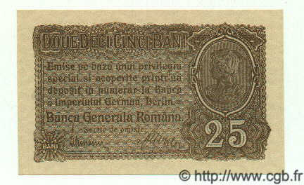 25 Bani ROMANIA  1917 P.M01 UNC