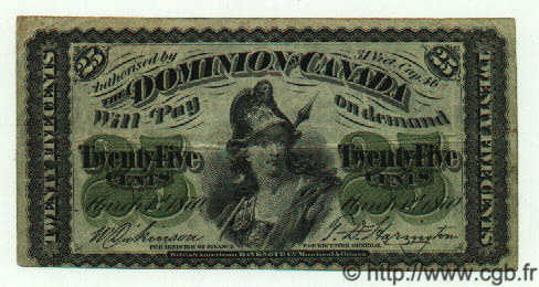 25 Cents CANADA  1870 P.008a F+
