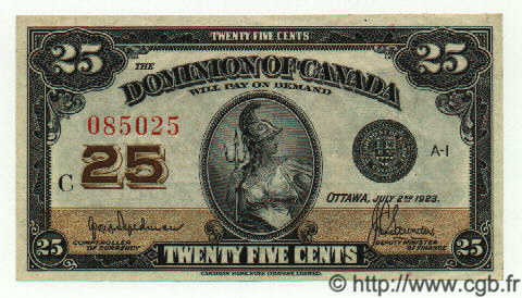 25 Cents CANADA  1923 P.011a XF
