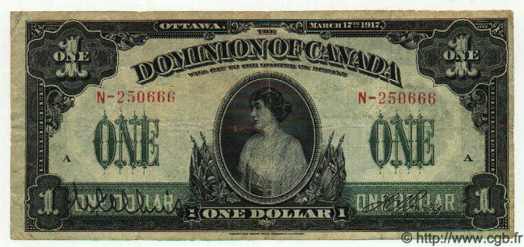 1 Dollar CANADá
  1917 P.032a BC+