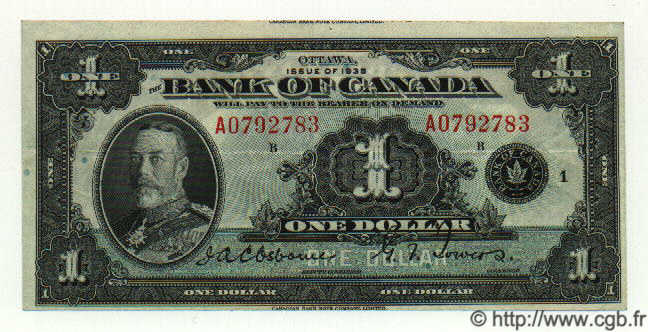 1 Dollar Fauté CANADA  1935 P.038 q.SPL