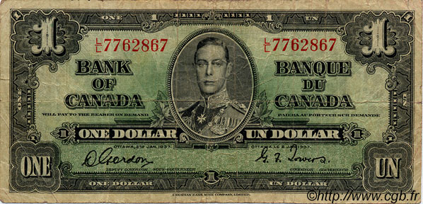 1 Dollar CANADA  1937 P.058b VG