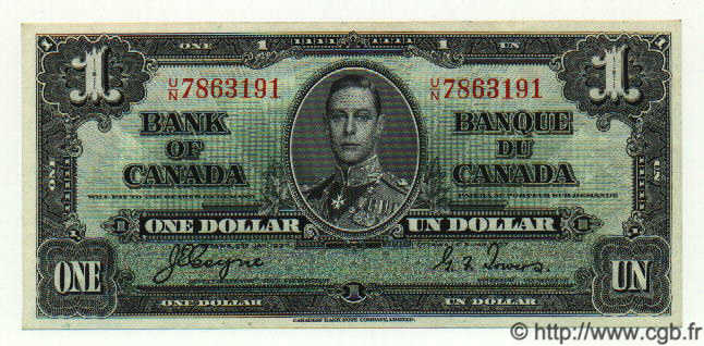1 Dollar CANADA  1937 P.058c FDC