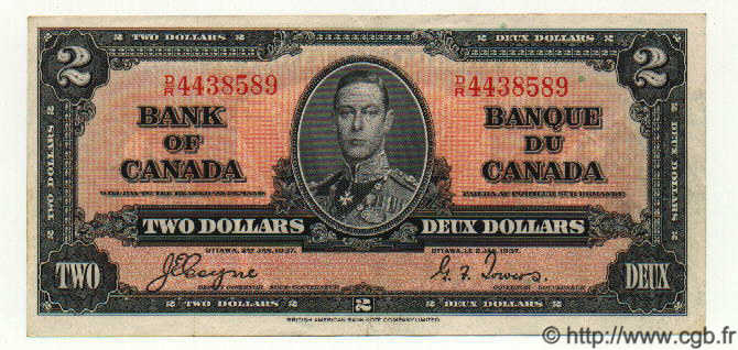 2 Dollars KANADA  1937 P.059c SS