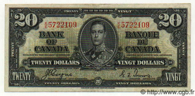 20 Dollars CANADA  1937 P.062c VF