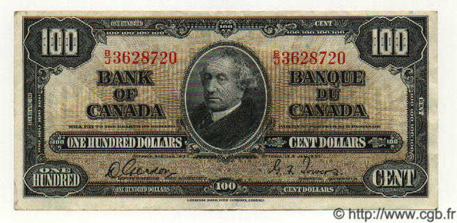 100 Dollars CANADA  1937 P.064b q.SPL