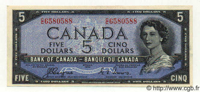 5 Dollars KANADA  1954 P.068a fST