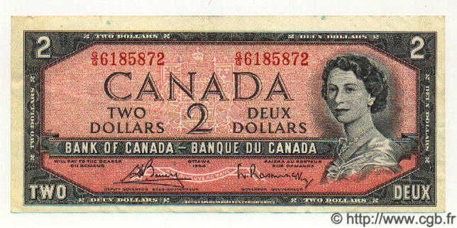 2 Dollars CANADá
  1954 P.076c MBC+