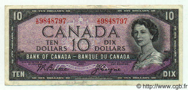 10 Dollars CANADA  1954 P.079a VF