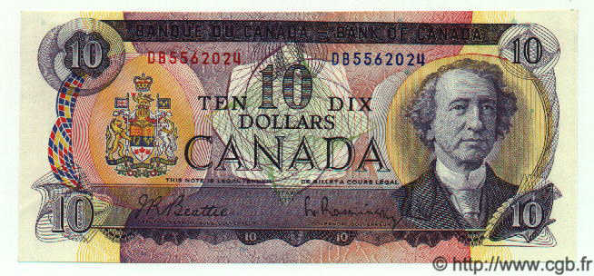 10 Dollars CANADá
  1971 P.088a FDC