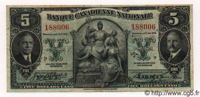 5 Dollars CANADA  1935 PS.0716 VF