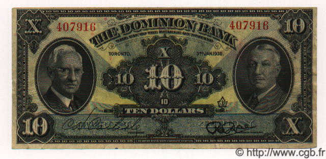10 Dollars KANADA  1938 PS.1036 fVZ