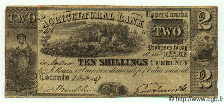 10 Shillings / 2 Dollars CANADA  1837 PS.1562 BB