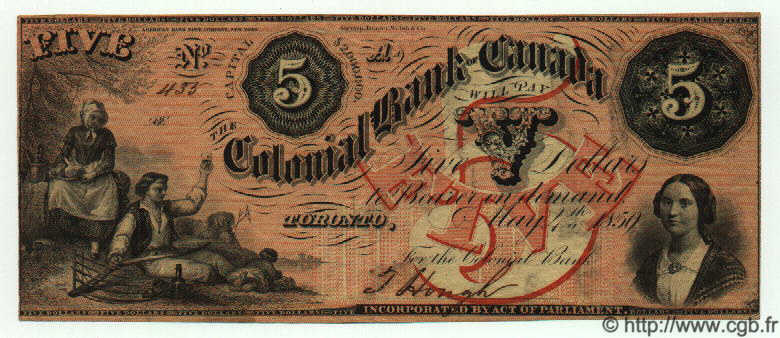 5 Dollars CANADá
  1859 PS.1679 MBC+