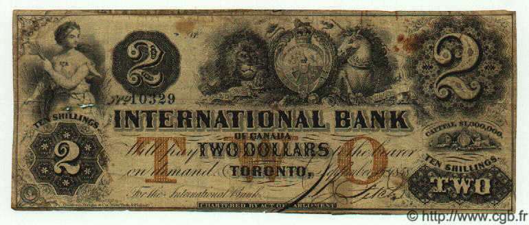 2 Dollars CANADá
  1858 PS.1824var BC+