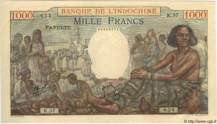 1000 Francs TAHITI  1957 P.15b fST+