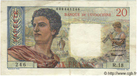 20 Francs TAHITI  1951 P.21a BC+