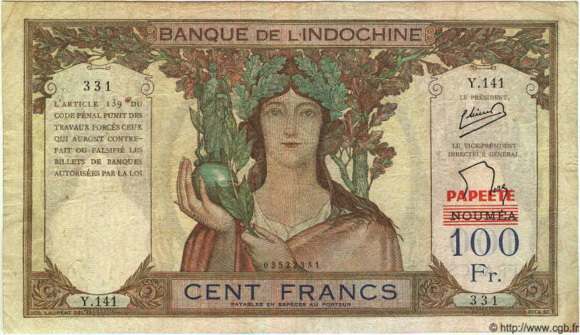 100 Francs TAHITI  1963 P.22A MB