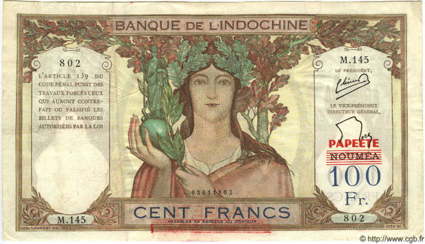 100 Francs TAHITI  1963 P.22A SS