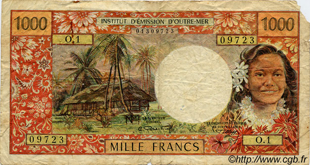 1000 Francs TAHITI  1968 P.26 G