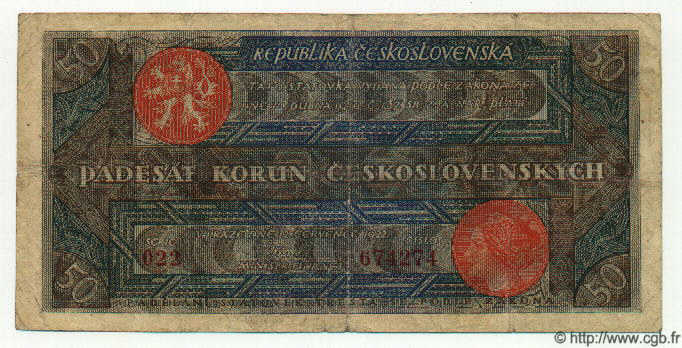 50 Korun CZECHOSLOVAKIA  1922 P.016 F-