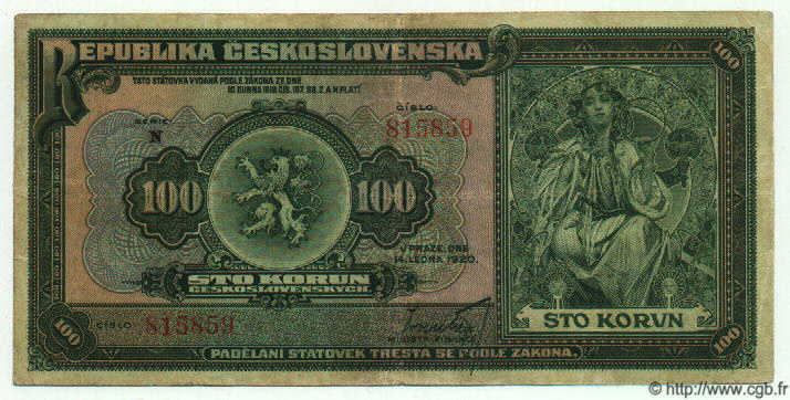 100 Korun CZECHOSLOVAKIA  1920 P.017a F - VF