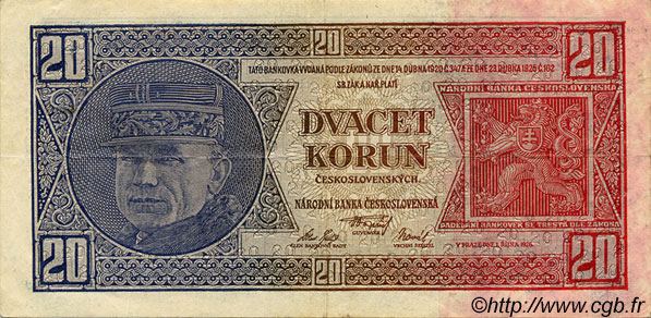20 Korun CECOSLOVACCHIA  1926 P.021a BB