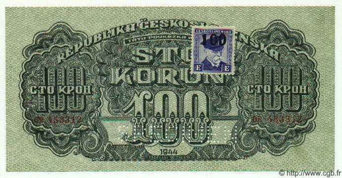 100 Korun Spécimen CECOSLOVACCHIA  1945 P.053s AU