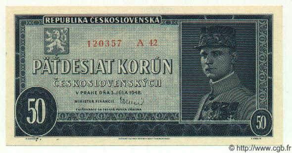 50 Korun CECOSLOVACCHIA  1948 P.066a q.FDC