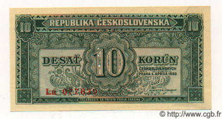 10 Korun Spécimen TSCHECHOSLOWAKEI  1950 P.069s ST