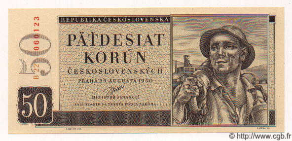 50 Korun Spécimen TSCHECHOSLOWAKEI  1950 P.071s(b) ST