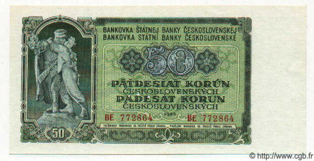 50 Korun Spécimen TSCHECHOSLOWAKEI  1953 P.085s ST