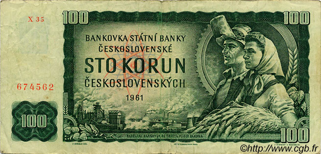 100 Korun TSCHECHOSLOWAKEI  1961 P.091b S