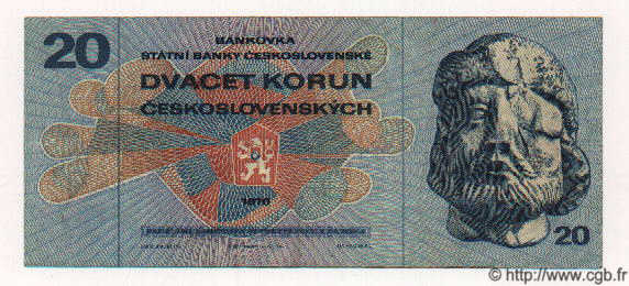 20 Korun CZECHOSLOVAKIA  1970 P.092 VF+